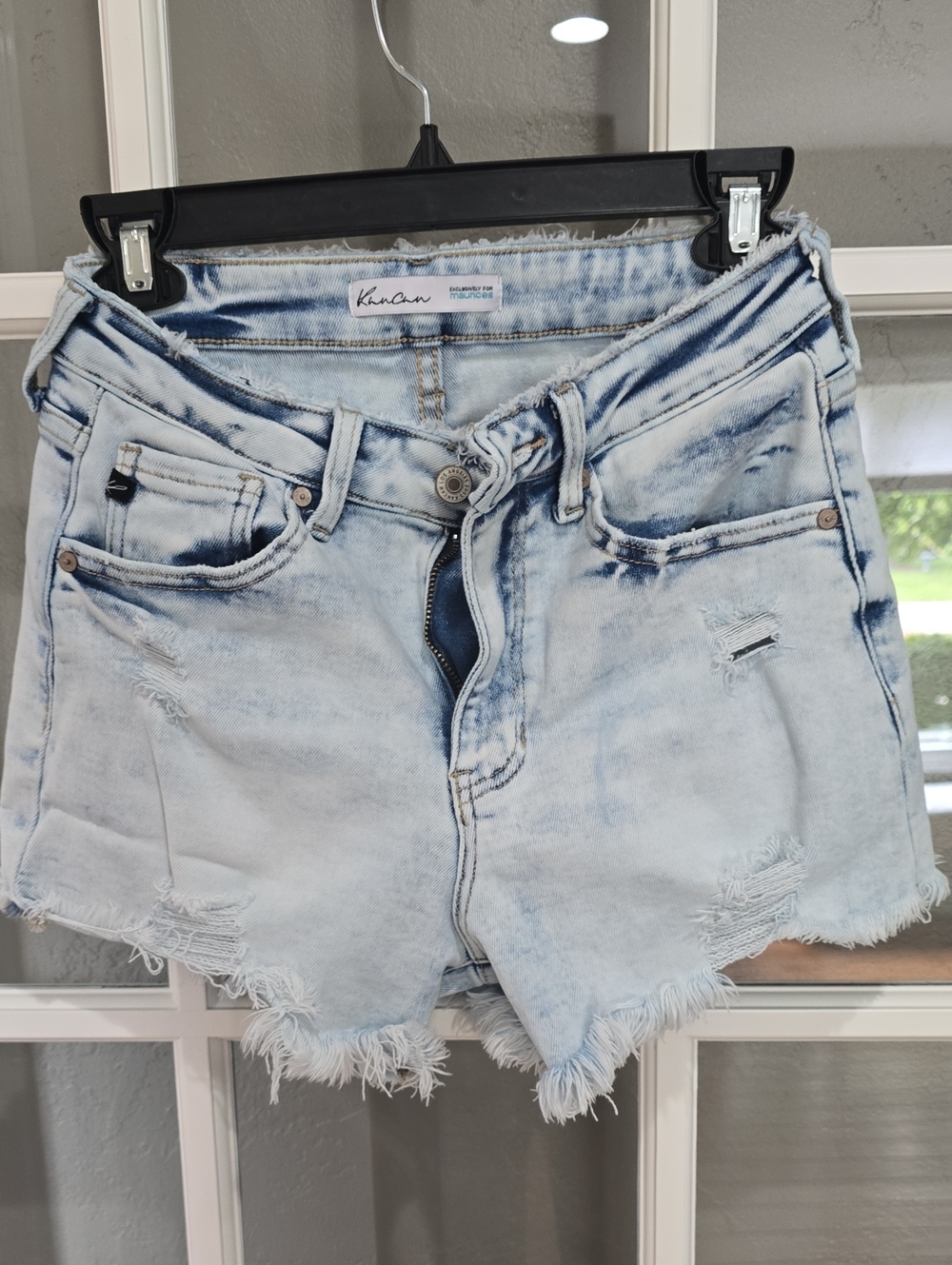 Kancan Light Wash Distressed Denim Shorts - White/Blue